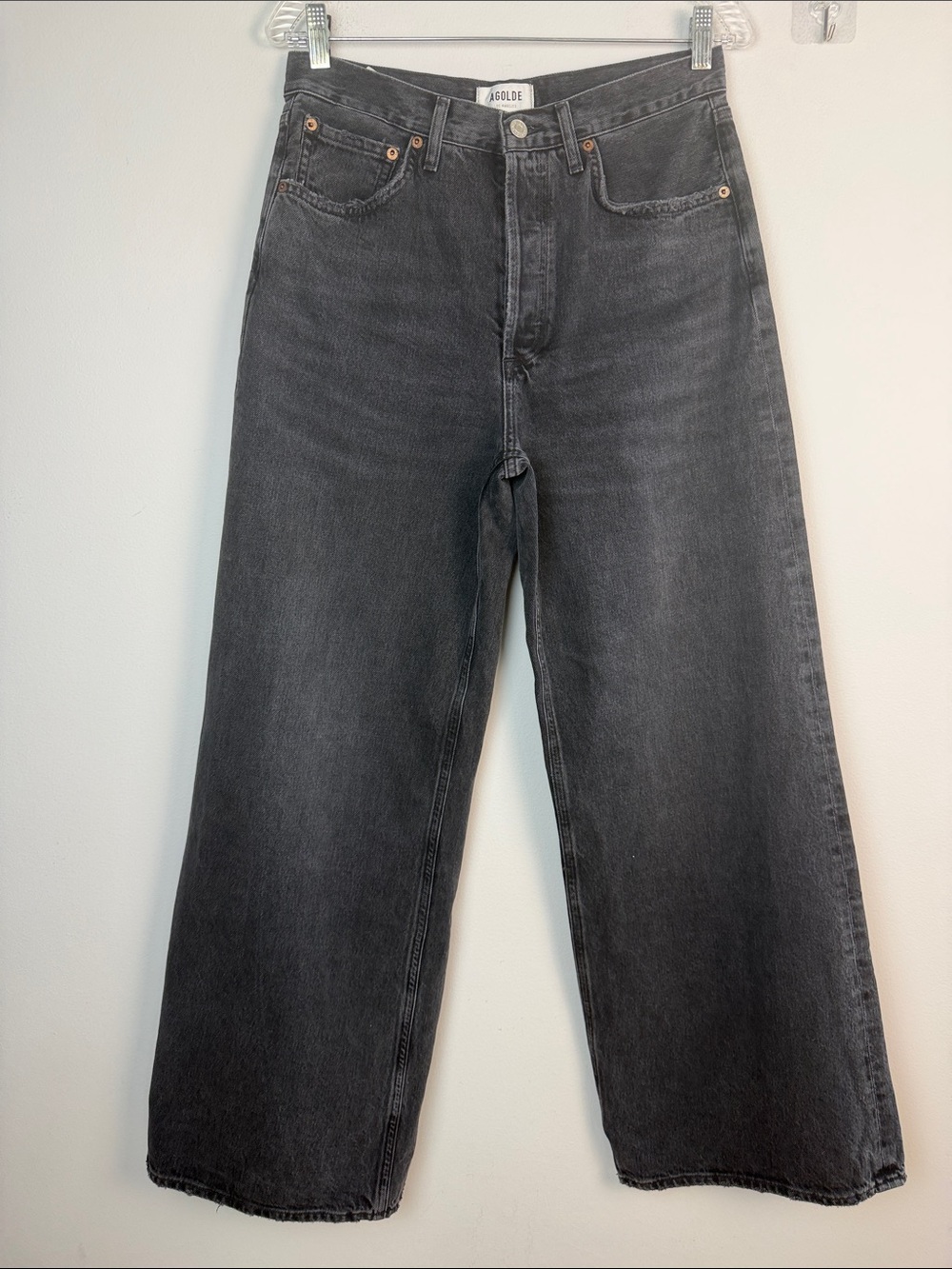 Agolde Dame High Rise Wide Leg Jeans Hitch Black 28 Regenerative Cotton Denim - Picture 6 of 16